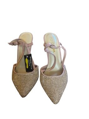 Fashion Nova Blush Crystal Pointed-Toe Slingback Mules